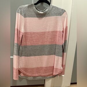 Banana Republic Pink and Gray Striped Long Sleeve LUXESPUN Top